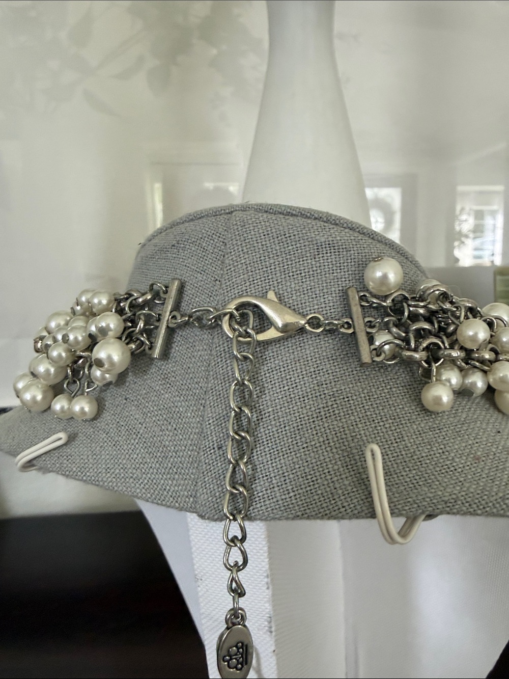 Statement Multi-Strand Pearl Cluster Necklace - Silver Tone - Picture 5 of 10